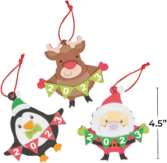 Fun Express Dated Christmas Character Ornament Craft Kit -Makes 12 - Holiday Crafts for Kids
