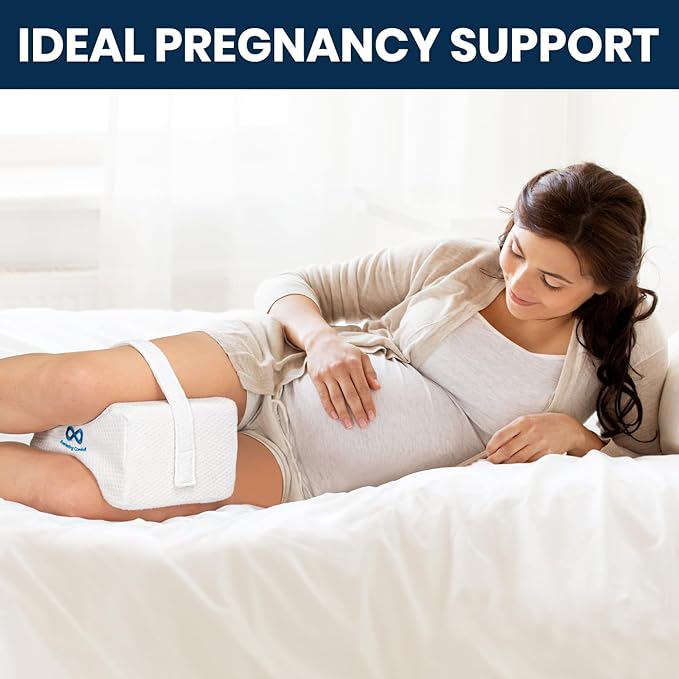 Everlasting Comfort Memory Foam Knee Pillow for Side Sleepers – Sciatica Pain Relief Pillow, Removable Strap Support – Leg Pillows for Sleeping Alignment, Knees, Back & Hip Cushion