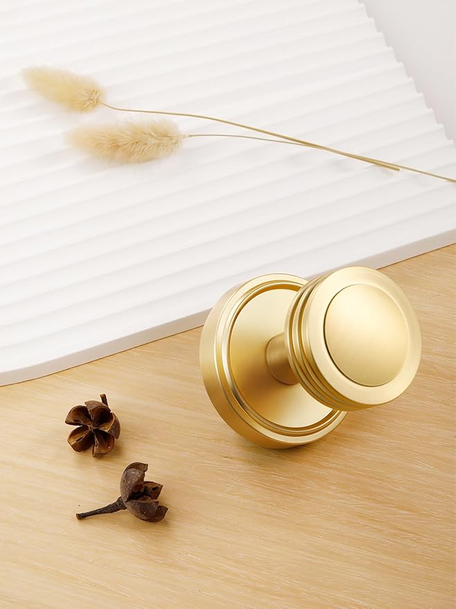 2 Pack Dummy Gold Door Knobs Satin Brass Interior Dummy Door Handle Single Sided Decorative,Zinc Alloy