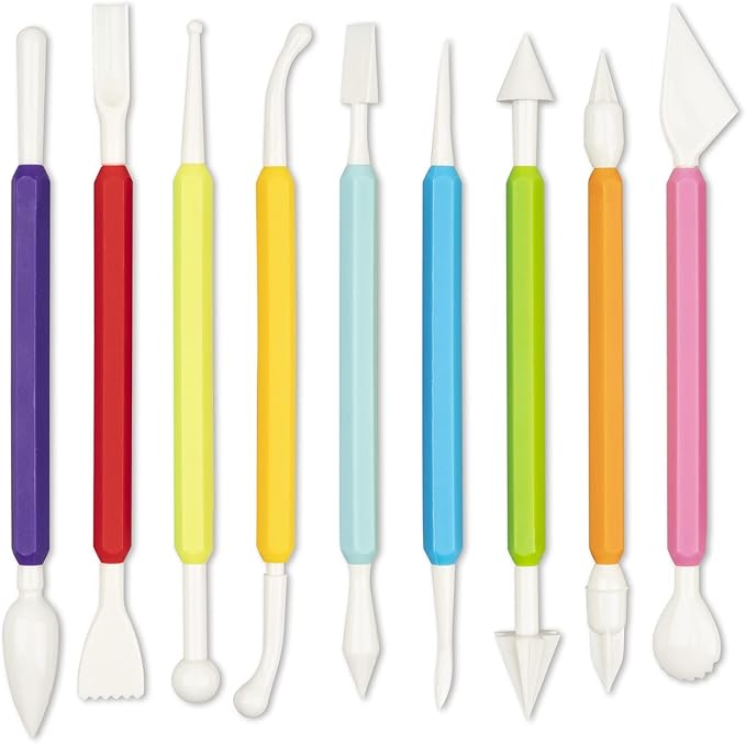 9PCS Clay Tools for Kids, Luney Double-Head Plastic Clay Sculpting Tools, for Crafts, Baking, Carving, Modeling, Shaping(Assorted Colors)