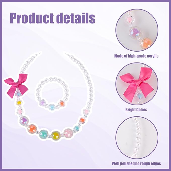 BigOtters Little Girls Necklace Bracelet, 6 Sets Lovely Colorful Beads Jewelry Princess Dress up for Toddlers Pretend Play Party Costume，Easter Eggs Stuffers Kids Easter Gift