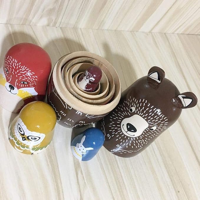 Konrisa Animal Nesting Dolls Handmade Figurine Wooden Stacking Dolls Toys for Children Kids,Home Decoration Party Supplies,Set of 5 Brown Bear