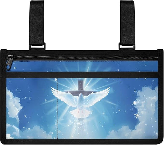 ZOUTAIRONG Sky Cross Wheelchair Side Bag, Wheelchair Armrest Pouch Accessories with Cup Holder, Storage Bag for Walker, Rollator, Electric Scooter Wheelchairs, Ideal Gift for Father's Day