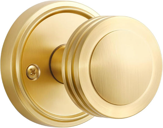 1 Pack Gold Door Knob Passage Door Knobs Brushed Gold Interior Satin Brass Door Handle for Hall and Closet,Zinc Alloy