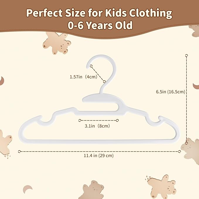 Baby Hangers, Kids Hangers, 70 PCS Baby Clothes Hangers,White Hangers for Kids Toddlers and Children,11.4" Plastic Hangers for Kids, Toddler Hangers with Protect Collar Non-Distorting from Stretching