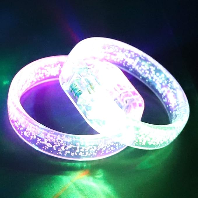 Flashing LED Light up Bracelets, Colorful Blinking Glow Wristbands Party Favors Toys Supplies for Birthday, Parties, Carnivals, Clear Case 12 Pack