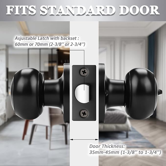 Probrico (8 Pack Round Privacy Door Knob (Thumb Turn Lock on The Inside), Keyless Doorknobs Interior/Exterior Lockset, Privacy Knobs for Bedroom/Bathroom, Black Modern Design Door Hardware