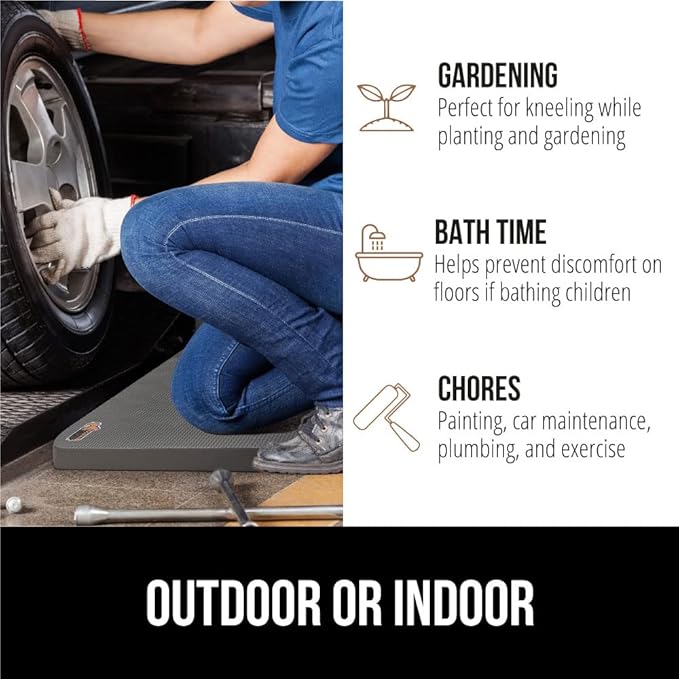 GORILLA GRIP Extra Thick Patent Pending Soft Foam Kneeling Pad, Supportive Large Cushion Knee Pads for Gardening, Baby Bath Time, Dirt and Water Resistant, Workout and Garden Supplies, 17.5x11, Black