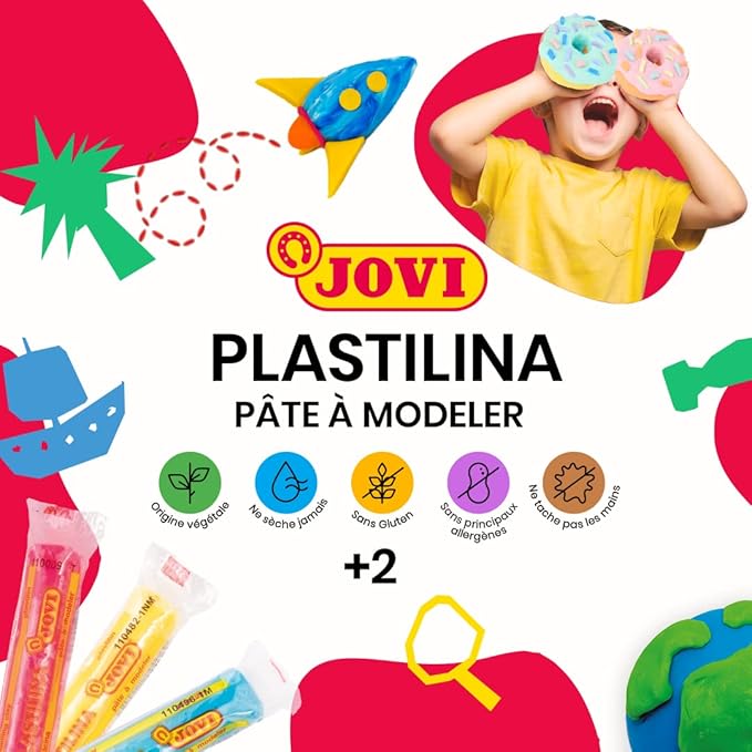 Jovi Plastilina Reusable & Non-Drying Modeling Clay; 1.75 Oz. Bars, Set of 30, 6 Each of 5 Colors, Perfect for Arts & Crafts and Montessori Projects