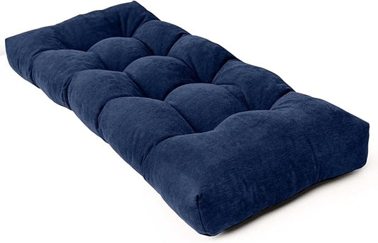 Bench Cushion 45 Inch - Chenille Fabric, High-Density Foam, Non-Slip Bottom, Soft Durable Indoor Tufted Long Seat Cushion for Window Garden Furniture (Deep Blue, 45x18x4 Inch)