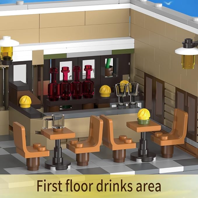 City Restaurant Building Blocks Set with LED, 1230Pcs Mini Brick Architecture Toy for Adults and Teen 14+ (Not Compatible with Lego)