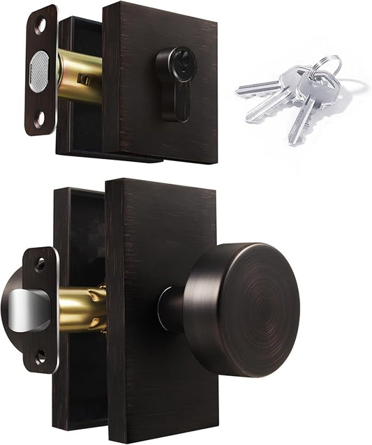 Oil Rubbed Bronze Front Door Lock Set, Aged Bronze Entry Door Knobs with Deadbolt Set Exterior Door Knob Door Handles with Key