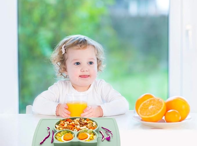 Qshare Toddler Plate, Portable Baby Plate for Toddlers and Kids, BPA-Free Strong Suction Plates for Toddlers, Dishwasher and Microwave Safe Silicone Placemat 11x8x1 inch