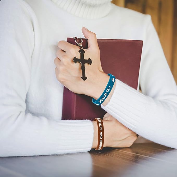 JUNEBRUSHS 42pcs Bible Verse Silicone Bracelets Bulk Inspirational Christian Faith Hope Jesus Rubber Wristbands for Men Women Party Christian Gifts(21 Designs)