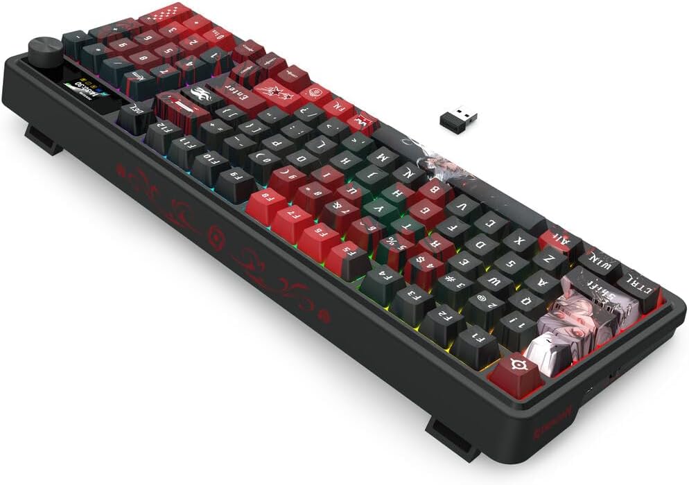Redragon K719 PRO Wireless Gasket Gaming Keyboard w/Hype Screen & Knob, 95 Keys Mechanical Keyboard, Easy-Control 1.14’’ TFT Info Display, 5-Layer Noise Dampening, Custom Linear Switch, Anime Edition