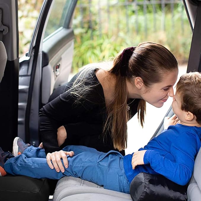 Travel Foot Rest Pillow, Portable Inflatable with Double Hand Pump Adjustable Three Layers Height Pillow for Foot Rest on Airplanes,Cars,Buses,Trains,Office Kids to Sleep on Long Flights (Black 1)