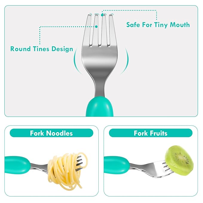 Lehoo Castle Toddler Fork and Spoon, 6pcs Toddler Utensils Kids Silverware, Safe Stainless Steel Toddler Fork Spoon Set, Children Flatware Set, Incudes 3 Spoons and 3 Forks (Mermaid)