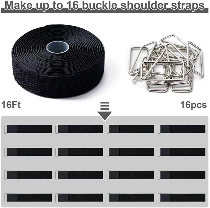 1.5" x16Ft Hook and Loop Straps Cinch Straps Heavy Duty with 16 Metal Buckles, Adjustable Fastening Cable Straps, Free Cut Length, Reusable Nylon Cable Ties for Organizer or Storage