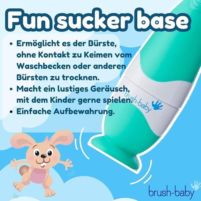 brush-baby BabySonic Infant and Toddler Electric Toothbrush for Ages 0-3 Years - Smart LED Timer and Gentle Vibration Provide a Fun Brushing Experience - Includes 2 Sensitive Brush Heads (Teal)