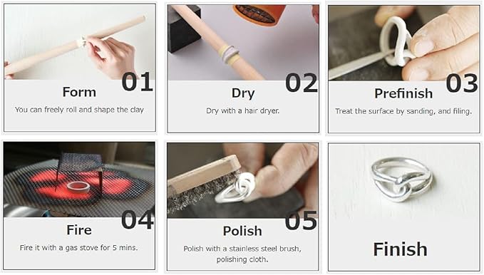 Clay Art Art Silver Starter Set Silver 10g with Recipe, DVD, Tools, Silver 5g Increase Japan Import with Kanji Love Sticker, 8.81 x 8.18 x 2.55 in