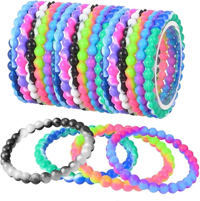 ArtCreativity Tie Dye Bead Bracelets - Pack of 12 Stretch Novelty Wristbands in Assorted Colors - Fun Party Favor, Carnival Prize, Goodie Bag Fillers, Bracelets for Kids and Adults