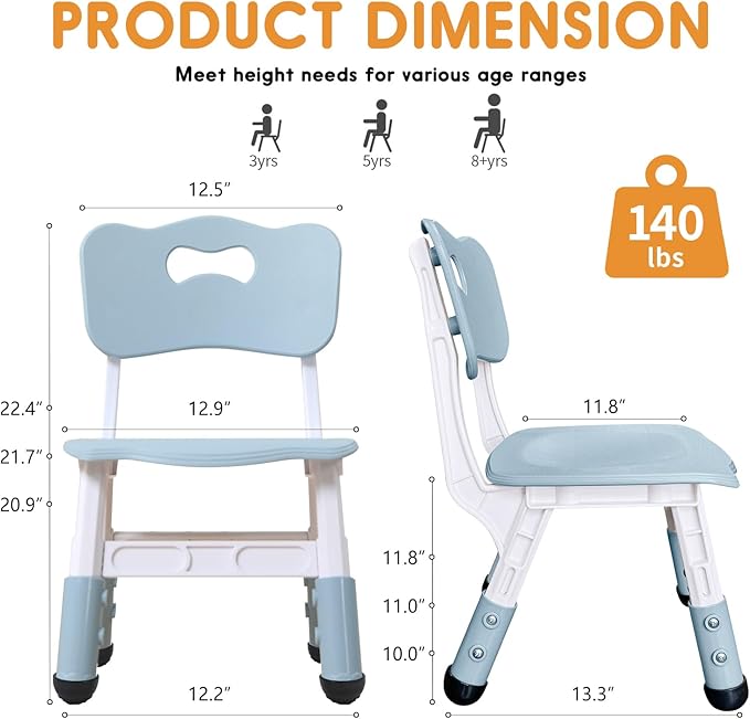 Kids Chair Adjustable Height Children Chairs Suitable for Children Age 2-8 with Foot Covers for Home Classroom Kindergarten and Children's venues Two-Pack