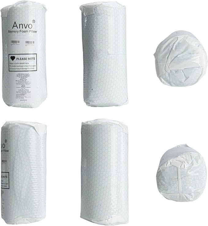 Anvo Memory Foam Pillow, Neck Contour Cervical Orthopedic Bed Pillow for Sleeping Side Back Stomach Sleeper, Ergonomic Design for Neck and Shoulder Pain Relief, Cyan, Firm