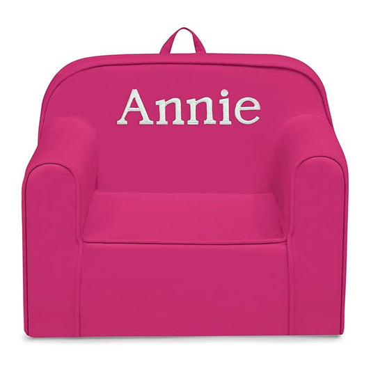 Delta Children Personalized Cozee Chair - Customize with Name – Foam Kids Chair for Ages 18 Months and Up, Hot Pink
