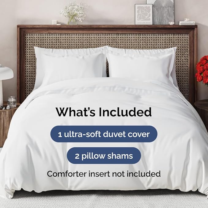 Duvet Cover Oversized Queen Size Set - Extra Soft Duvet Cover 98 x 98 with 2 Pillow Sham - Hotel Luxury, Easy Care & Fade Free with Zipper Closures & Ties - Comfy, Cozy Breathable Bedding Set (White)