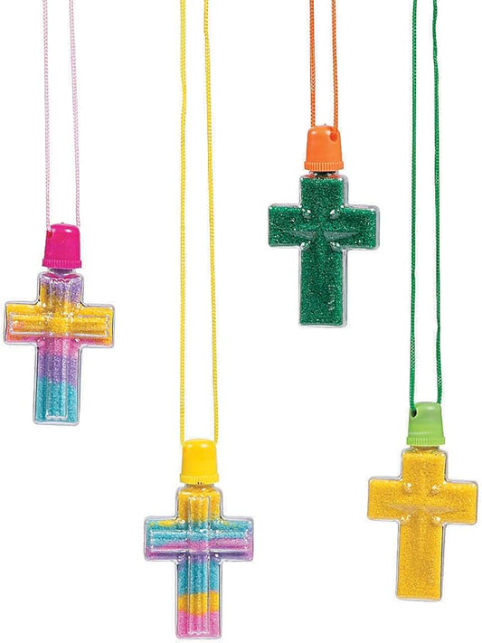 Fun Express Cross Sand Bottle Necklaces - Set of 12 - Religious Crafts for Kids, VBS and Sunday School Activities