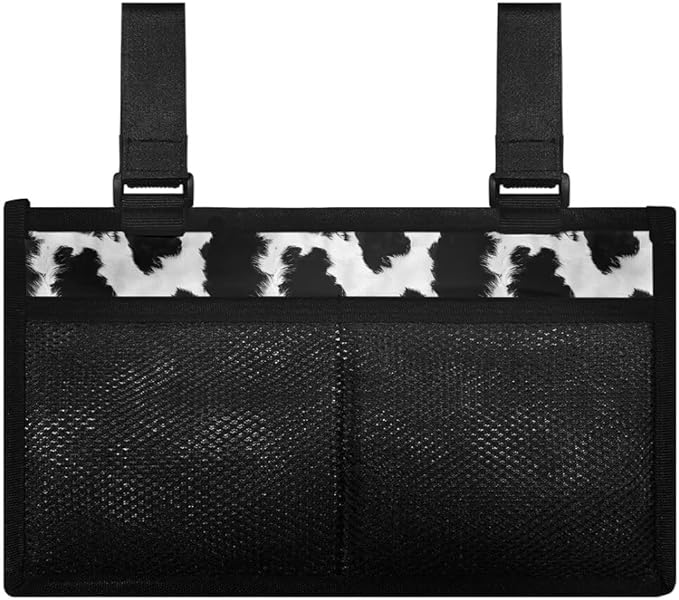 ZOUTAIRONG Cow Print Accessories Bag for Walker, Wheelchair, Rollator for Seniors, w/Cup Holder-Folding Walker Basket Large Capacity Waterproof Walker Caddy Pouch