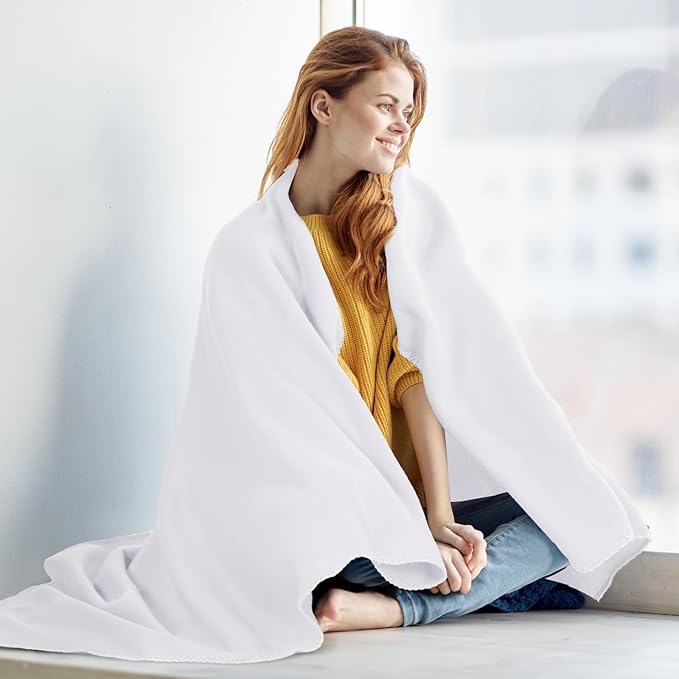 Buryeah 10 Pcs Fleece Blanket Bulk Soft Warm Fleece Blankets Cozy Lightweight Throw Blankets Plush Pet Throw Blanket for Home Bed Sofa Office Wedding Gifts Travel(50" X 60",White)