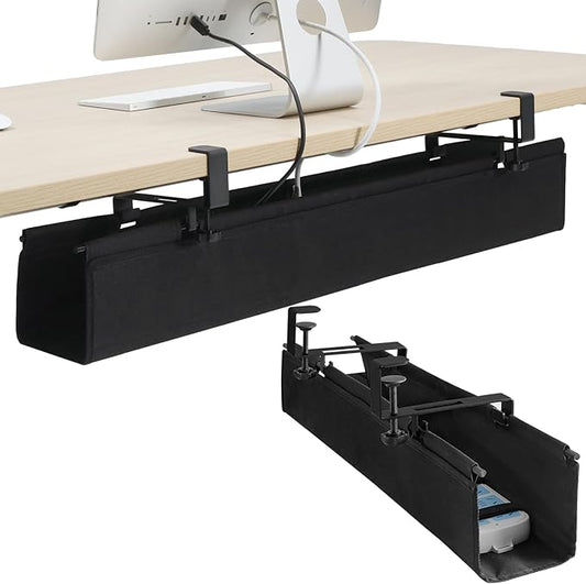 MAXECHO Under Desk Cable Management Tray 36" - Clamp on Wire and Cable Organizer for Storage and to Hide Cords - Ideal for Home Office - Premium Black Fabric Design