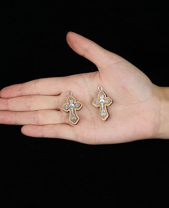 COTTVOTT Wooden Christian Jesus Cross/Orthodox Crucifix Charms Pendants for Rosary Necklace, DIY Jewelry Making Accessories Parts
