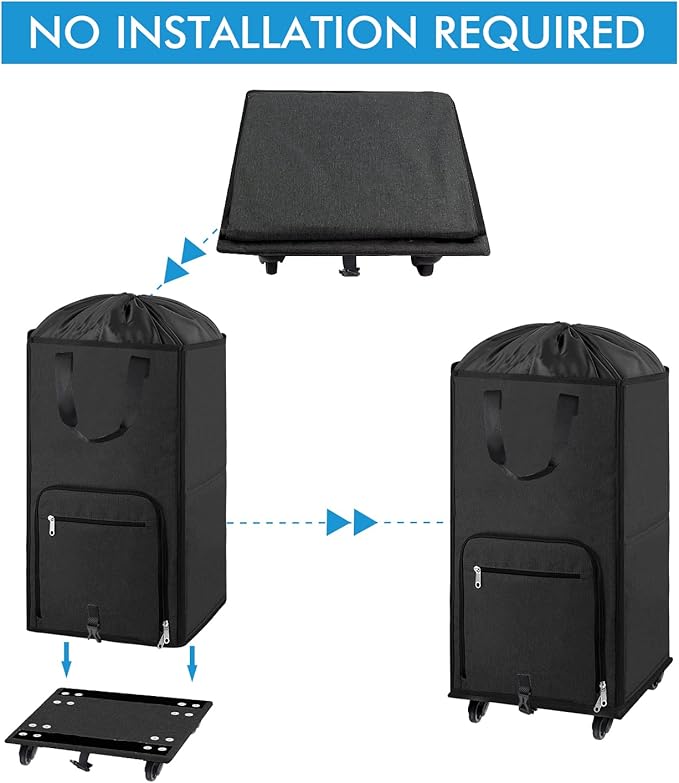 Bukere Laundry Hamper with Wheels, Large Rolling Laundry Basket with 4 Casters and 2 Handles, Collapsible Freestanding Wheeled Laundry Bag for Clothes, Laundry Room, Bathroom