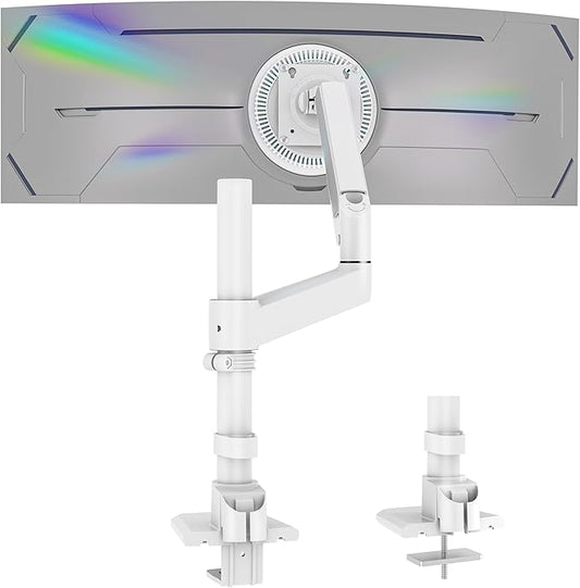GUZHIKU Monitor Arm for 17 to 60 inch, Hold 44 lbs, Fully Adjustable Heavy Duty Desk Mount, Monitor Stand Fit 57 55 49", Ultrawide Monitors Bracket Clamp/Grommet Base VESA 75x75/100x100 (White)