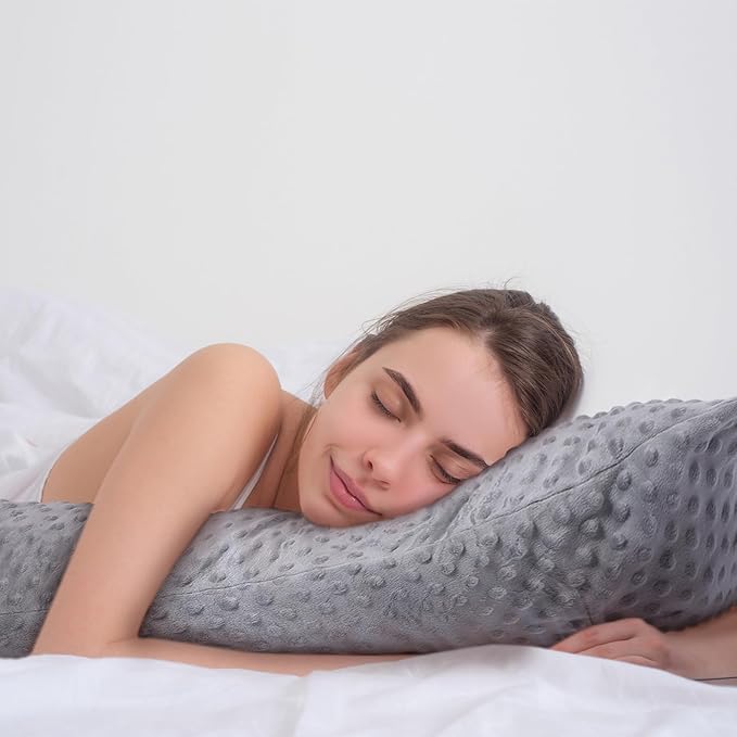 6 Lbs Weighted Body Pillow with Raised Dot Cover 41" x 10" Sensory Heavy Soft Cooling Hug Long Side Sleeper Body Pillow for Adults Deeper Sleep Comfort Relaxation