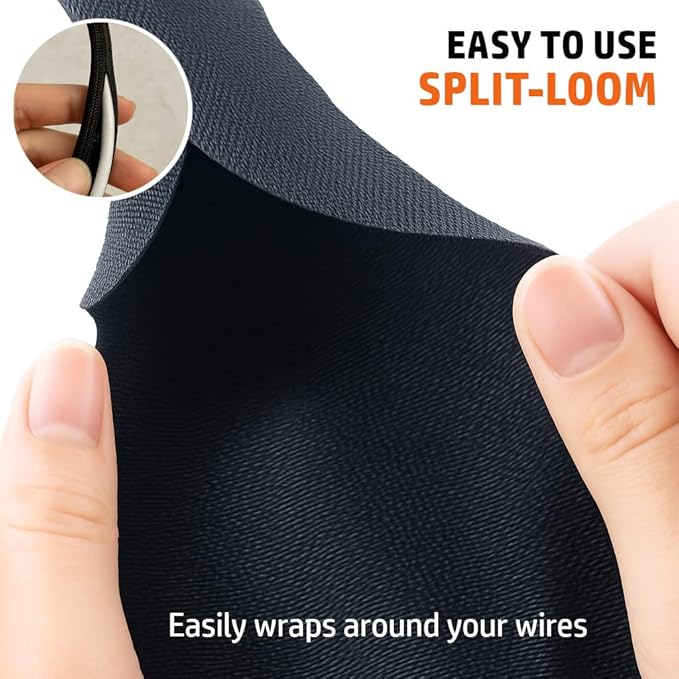 MGI SpeedWare Woven Mesh Split-Sleeve Wire Loom for High-Temperature Automotive Harness and Home Cable Management - 25 feet (1/4")