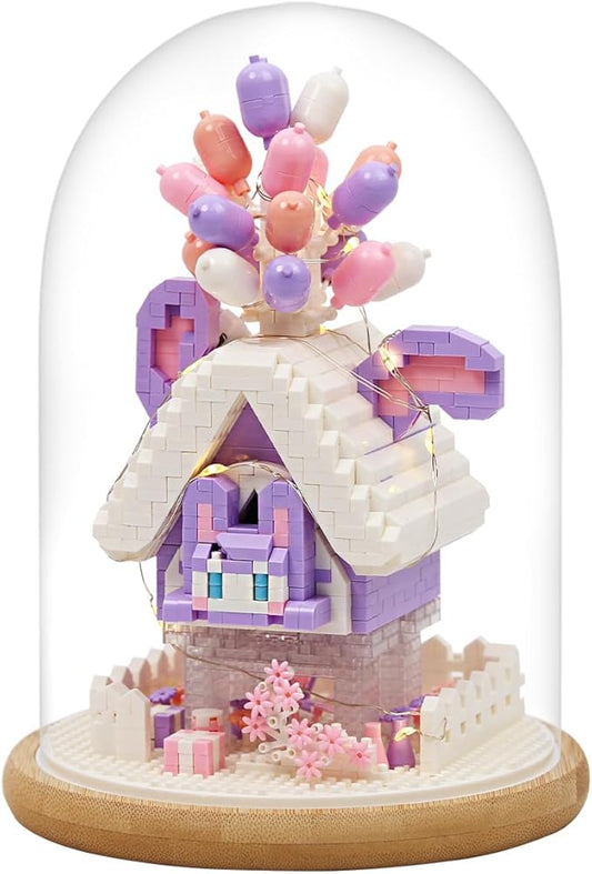 House Building Blocks Kit Toys Building Set, Miniature 1418 Pcs Micro Bricks Collectible Creative Teen Girl Gifts Age 14 and Up, Dust Cover, and Wooden Base Up Balloon Castle Set