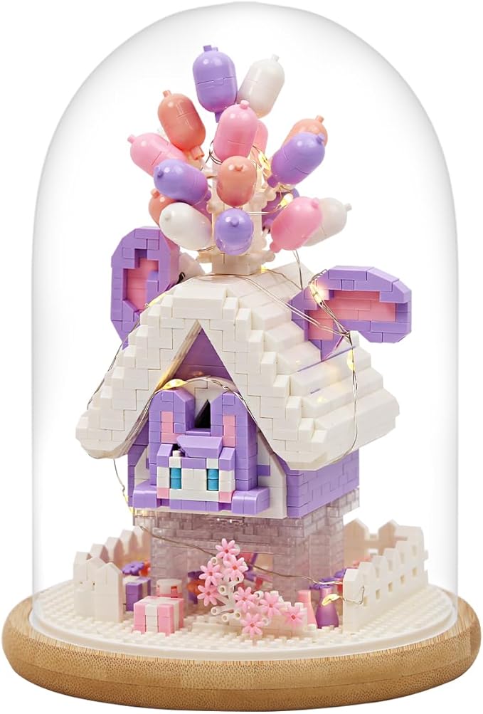House Building Blocks Kit Toys Building Set, Miniature 1418 Pcs Micro Bricks Collectible Creative Teen Girl Gifts Age 14 and Up, Dust Cover, and Wooden Base Up Balloon Castle Set