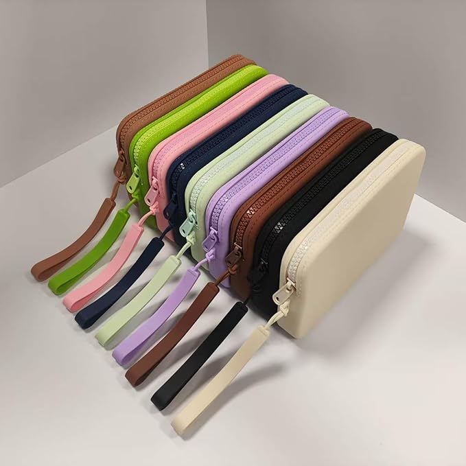 WHHJM Large Silicone Multifunctional Essential Bag Portable Travel Makeup Bag for Women Men Cards Cash Bag Zipper Pouch (Grey)