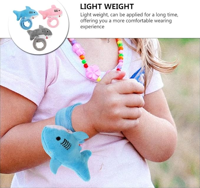 Abaodam 3pcs Shark Slap Bracelet Animal Slap Bracelets Plush Stuffed Animal Hugger Snap Wrist Band for Kids Birthday Party