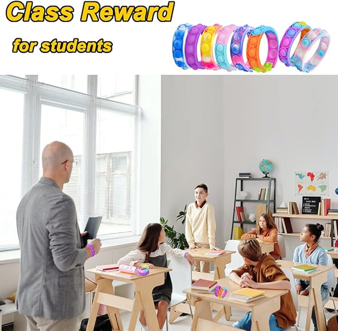 15 PCS Push Pop Bracelet, Party Favor for Kid,Pop Fidget Toys Pack, Fidget Stress Relief Bracelet for Girls Boys Students