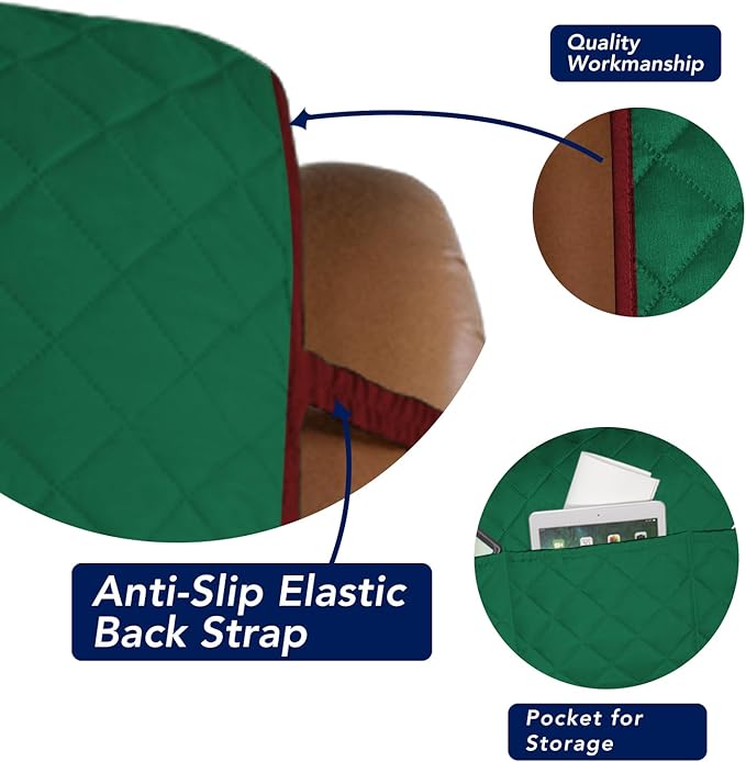 PureFit Reversible Quilted Sofa Cover, Water Resistant Slipcover Furniture Protector, Washable Couch Cover with Non Slip and Elastic Straps for Kids, Dogs, Pets (Oversized Recliner, Green/Red)