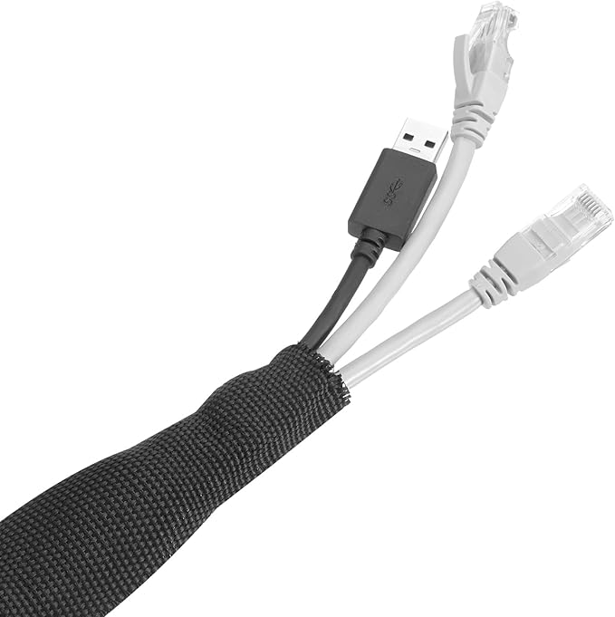 MECCANIXITY Braided Cable Sleeves Heat Shrinkable Fabric Sleeving, 1 1/4" 60ft Black 2:1 Ratio Heat Shrinkable Cord Protector for Harness Cable, Network Cable Protection, Cable Management
