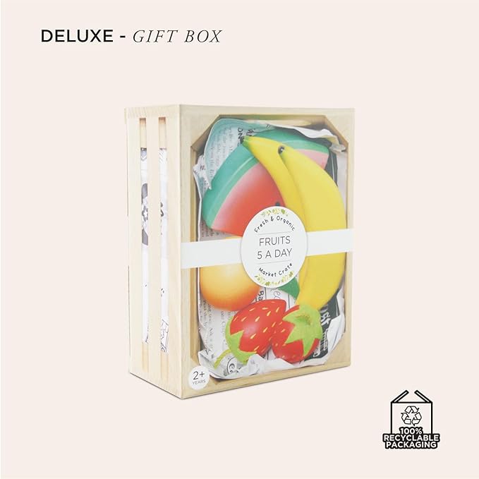 Le Toy Van Honeybake Collection Fruits '5 A Day' Food Crate Premium Wooden Toys for Kids Ages 3 Years & Up
