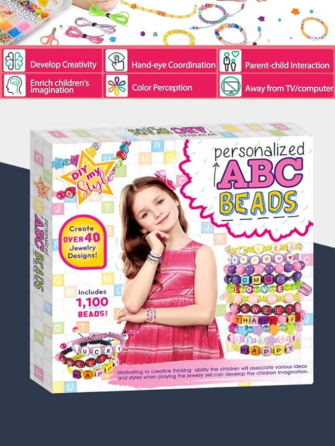 Color Beads Bracelet Making Kit 1100PCS, Girls' Lovely Bracelet Necklace Jewelry Making Kit, friendship bracelet kit Girls' Birthday Gift DIY Craft for Girls,Christmas Gift Set For Kids Age 6+