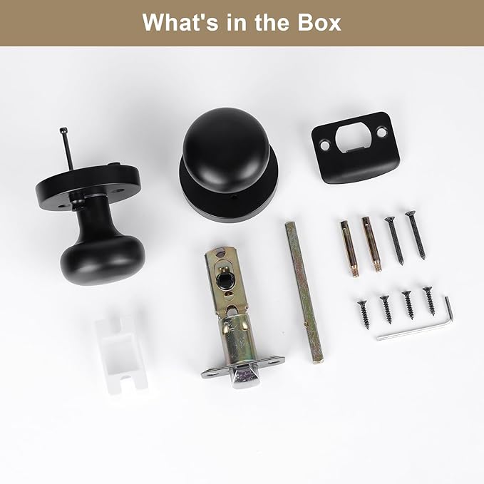 Matte Black Door Knob, Privacy Door Knobs Interior with Push-Button, Vintage Door Knob with Lock for Bedroom and Bathroom, 1 Pack