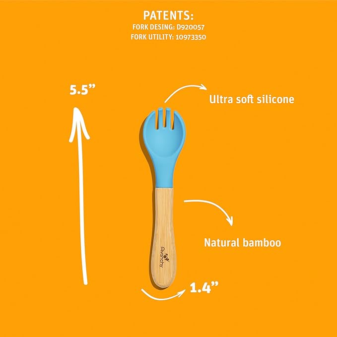 Avanchy Baby Fork Set, Bamboo and Silicone Spork Utensils, Toddler Baby Led Weaning Silverware Cutlery Flatware, Kids First Self Feeding