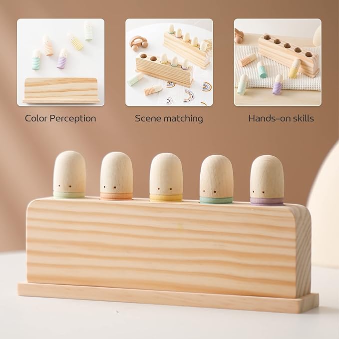 Pop Up Toy Multicolor Puppets | Wooden Color Sorting Toys | STEM Montessori Color Matching Toys | Preschool Learning Educational Toys Gifts for Kids Boys Girls Ages for 3+ Years (Neutral Colours)